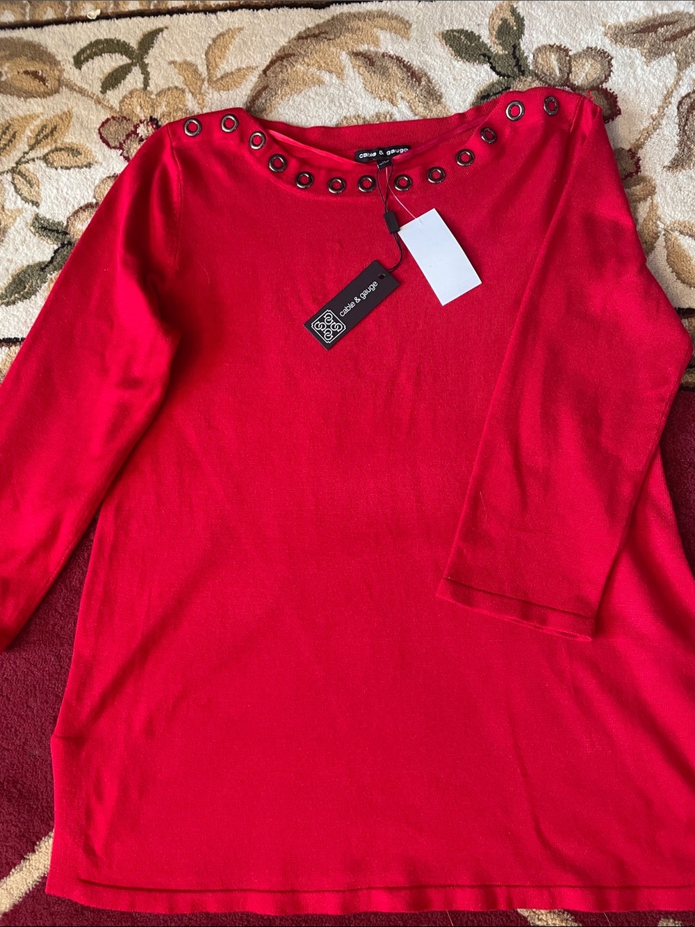 Cable & Gauge Red Eyelet-Trim Women's Sweater-Tunic